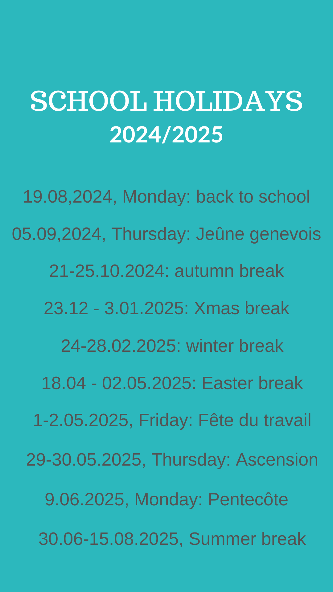 school holidays geneva 2024 2025
